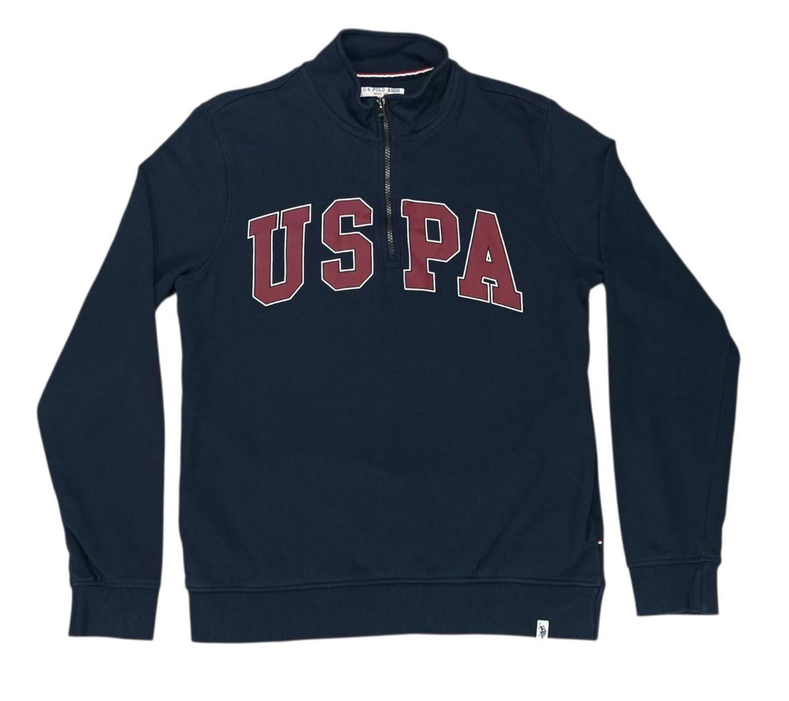 U.S. Polo Assn Sweatshirt Men's UK Size M Blue Jersey Jumper Cotton Pockets Zip