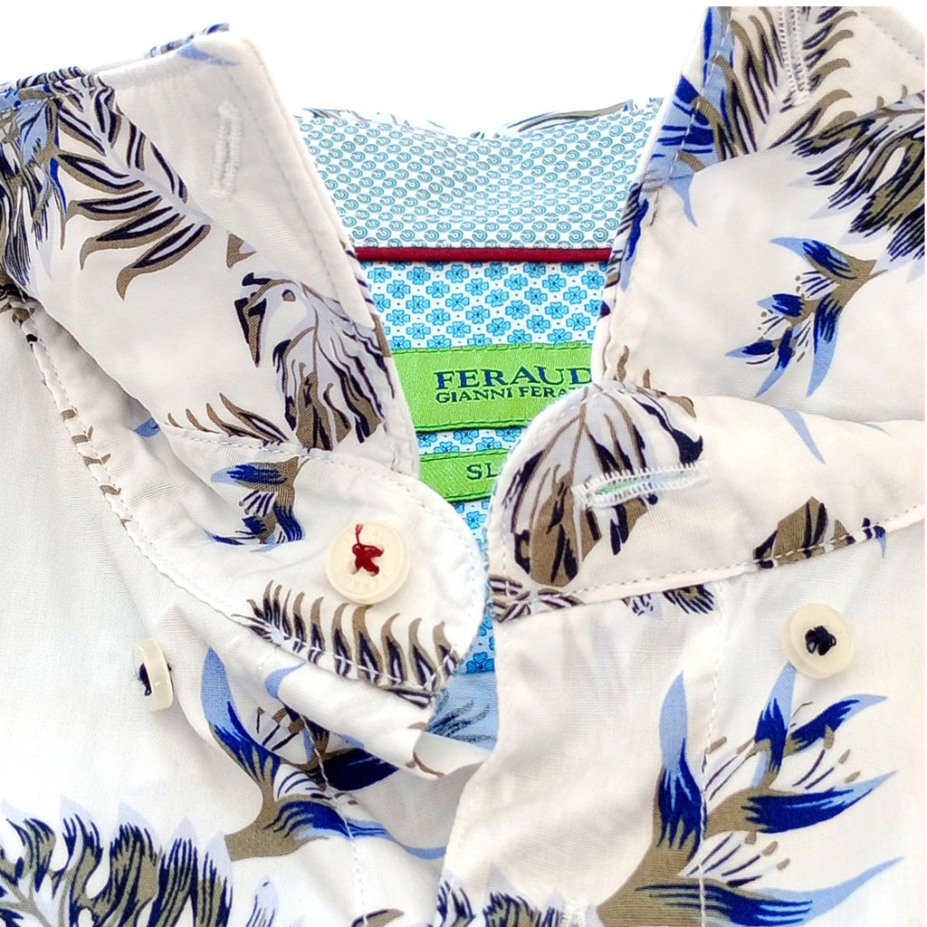 Feraud Shirt Long Sleeve Leaf Design White 100% Cotton Men's UK Size Medium M