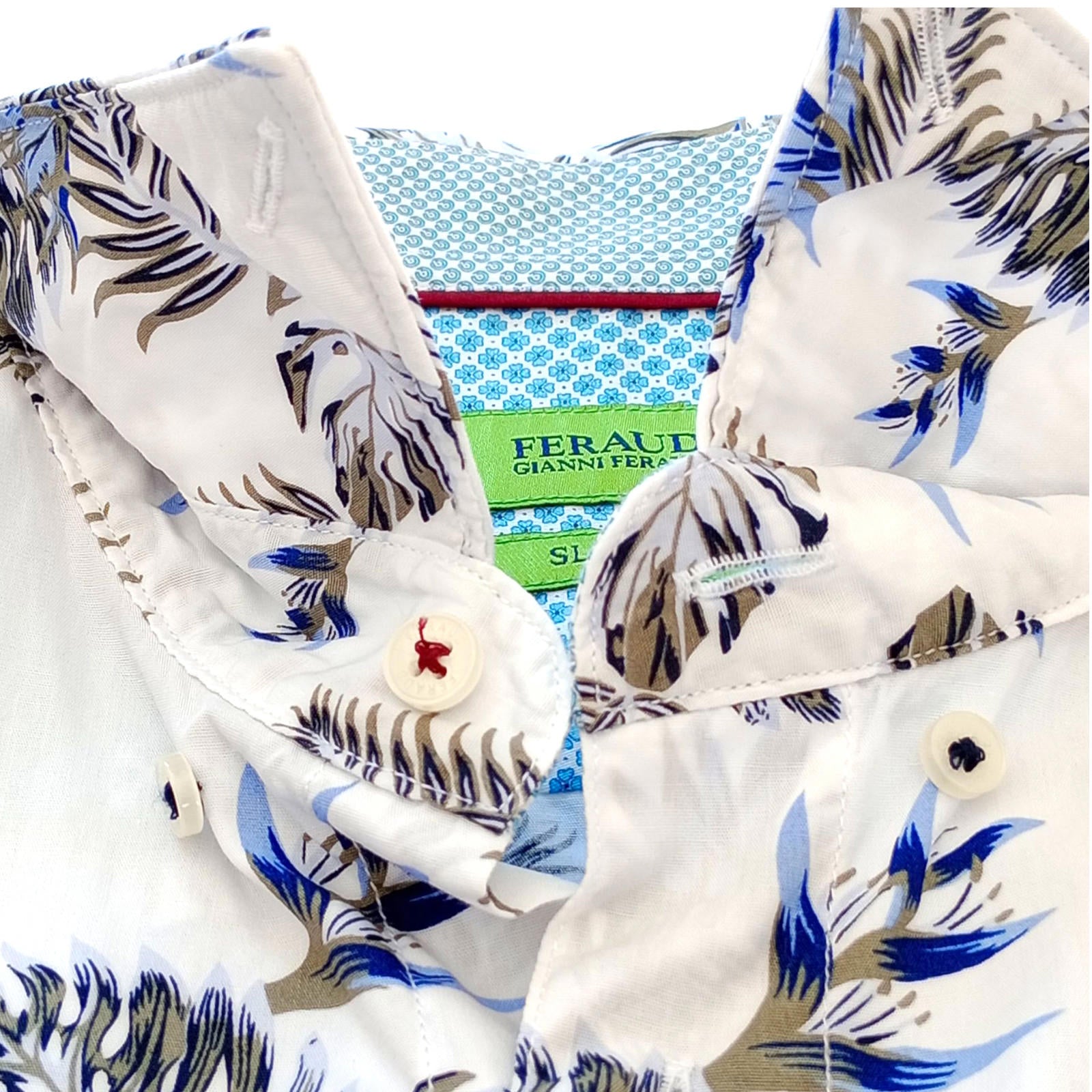 Feraud Shirt Long Sleeve Leaf Design White 100% Cotton Men's UK Size Medium M