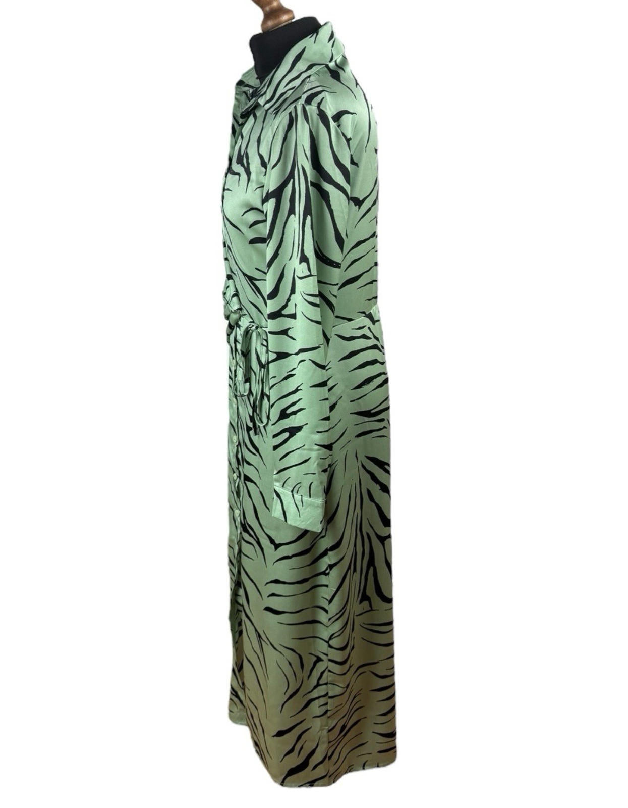 Elli White Satin Shirt Dress Animal Print Wrap Design Green Women’s UK Size S