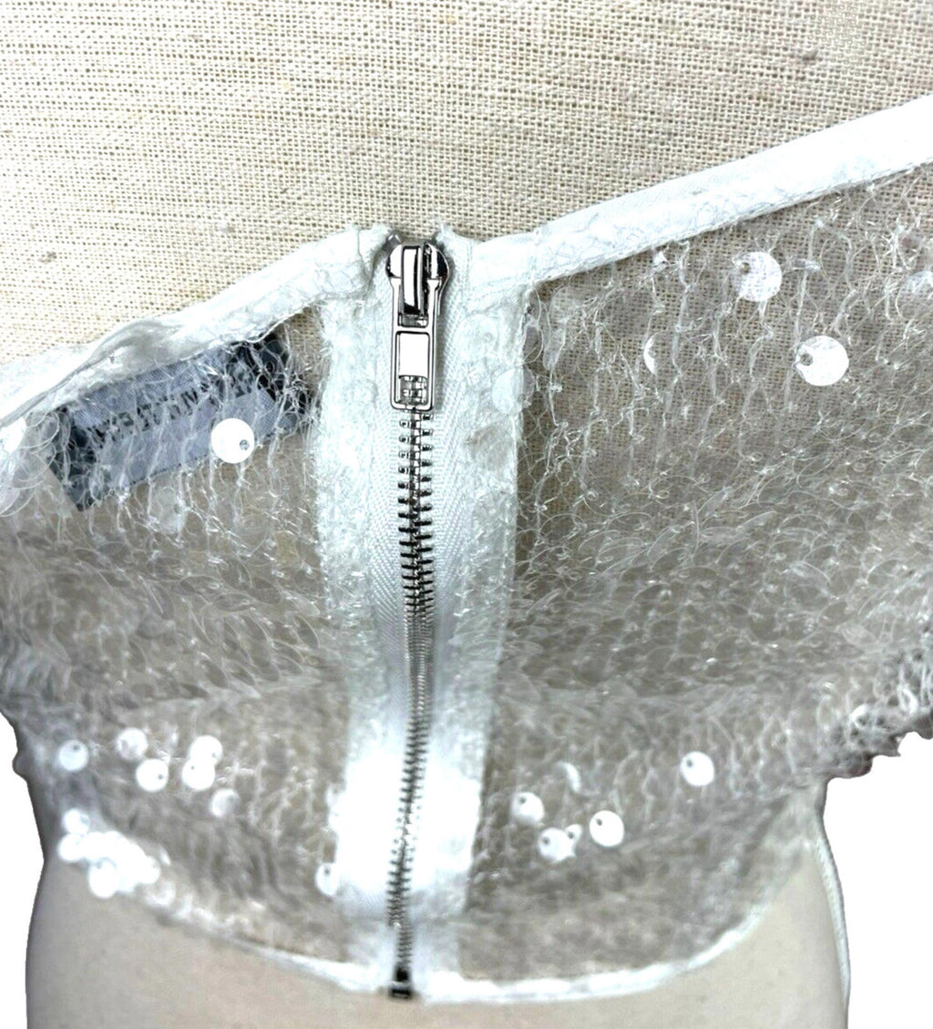 Pretty Little Thing Sheer Sequin One Sleeve Corset Top Women’s UK Size 8 Cropped
