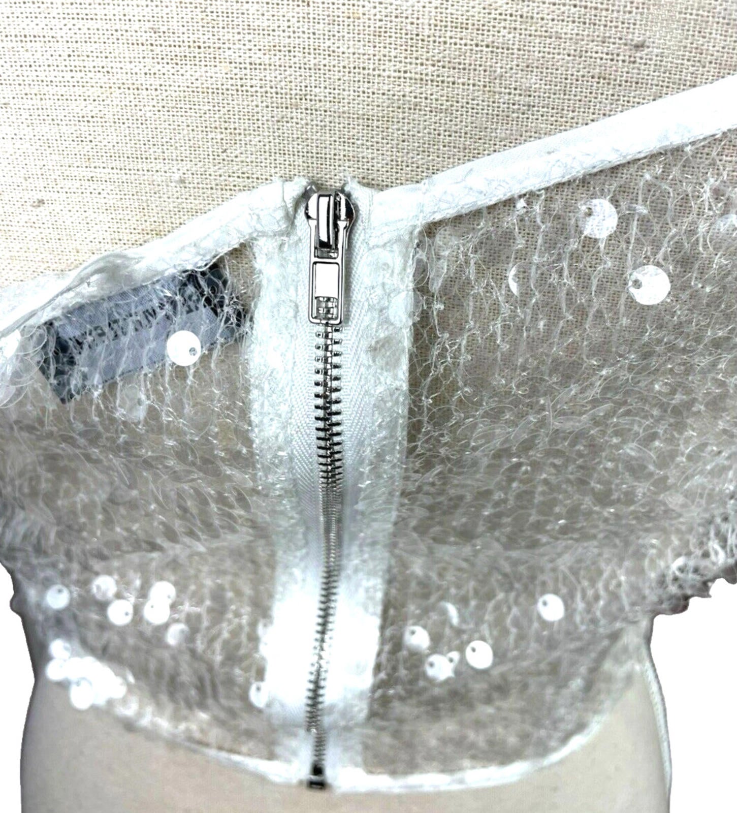 Pretty Little Thing Sheer Sequin One Sleeve Corset Top Women’s UK Size 8 Cropped