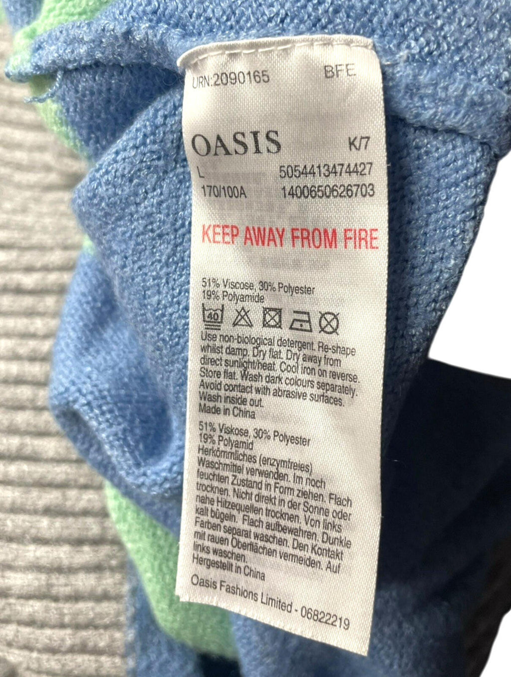 Oasis Knit Jumper Women’s UK Size L Colour Block Side Slit Green Blue