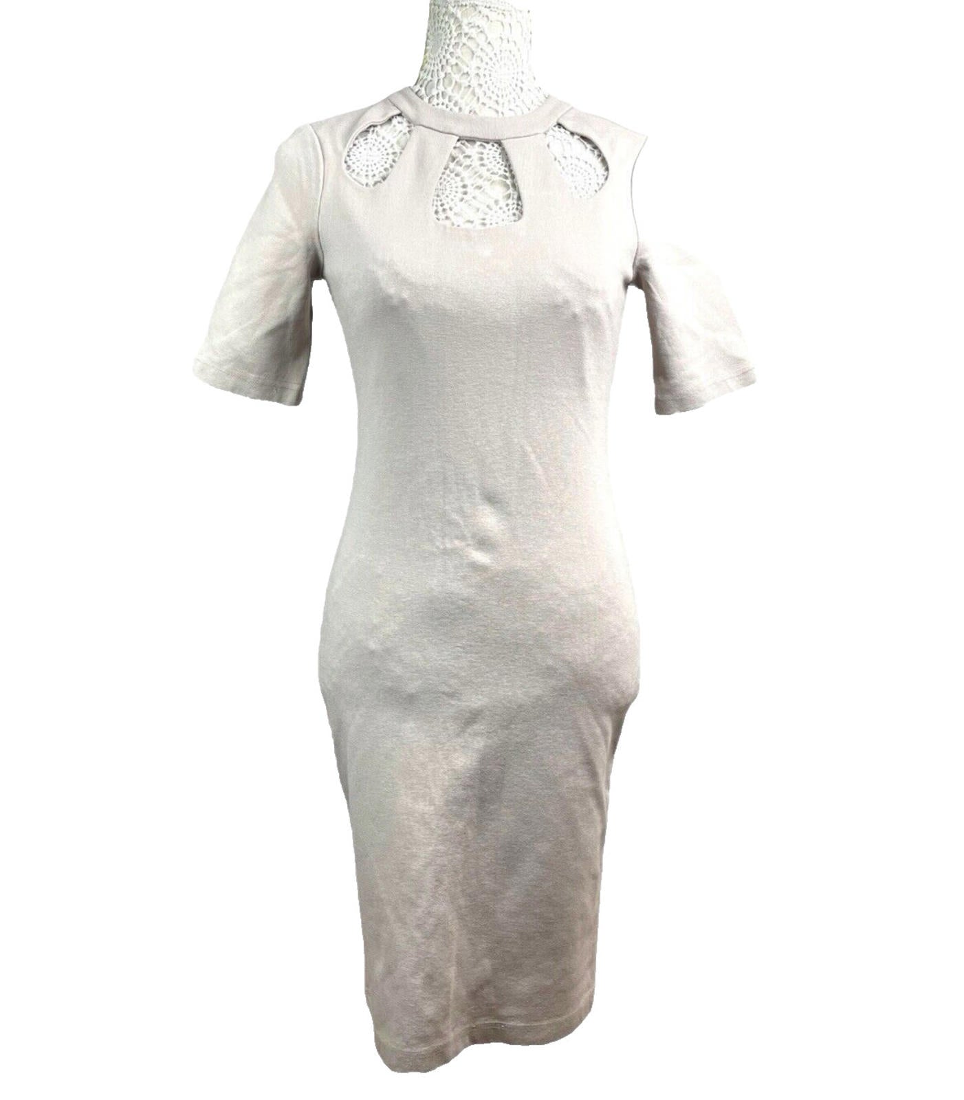 River Island Beige Midi Dress Bodycon High Neck Women’s UK Size 12