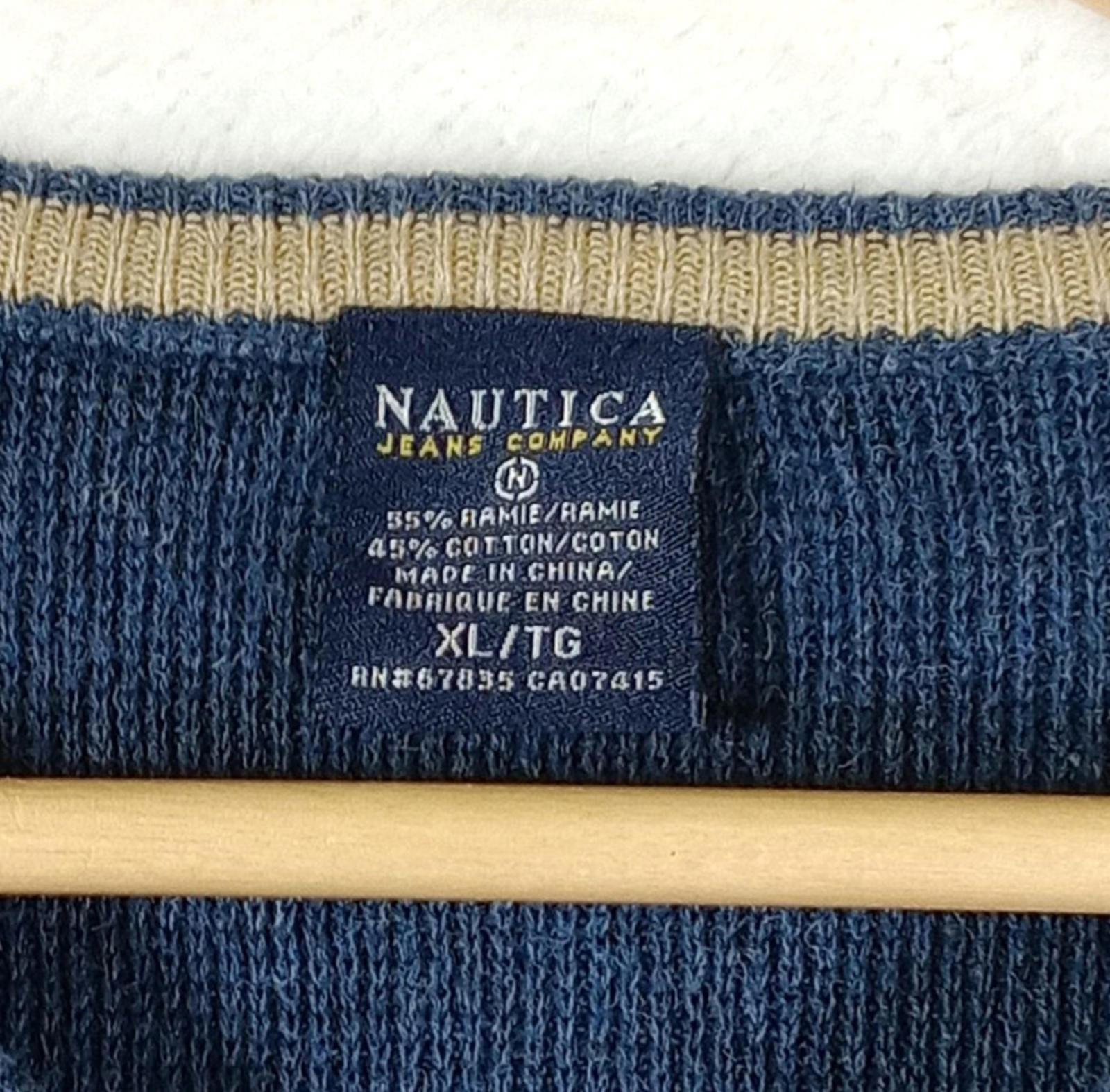 Nautica Knit Jumper Men's UK Size XL Blue Long Sleeve V-Neck Easy Care