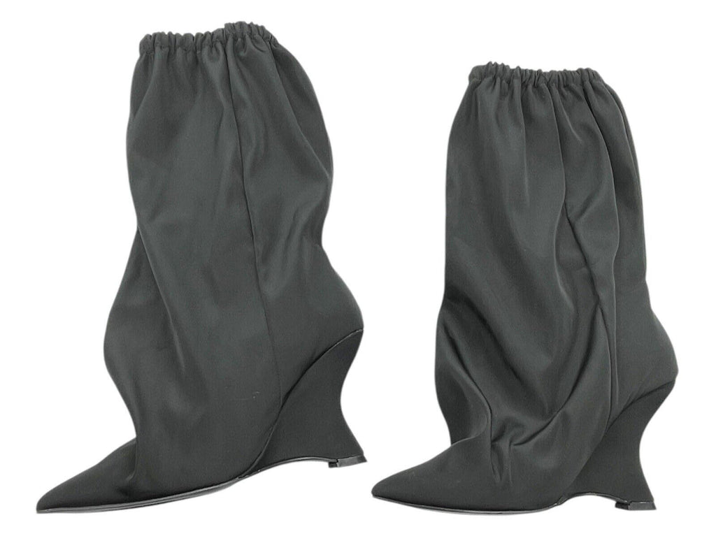 Pretty Little Thing Black Sock Boots Ruffle Wedged Women’s UK Size 6