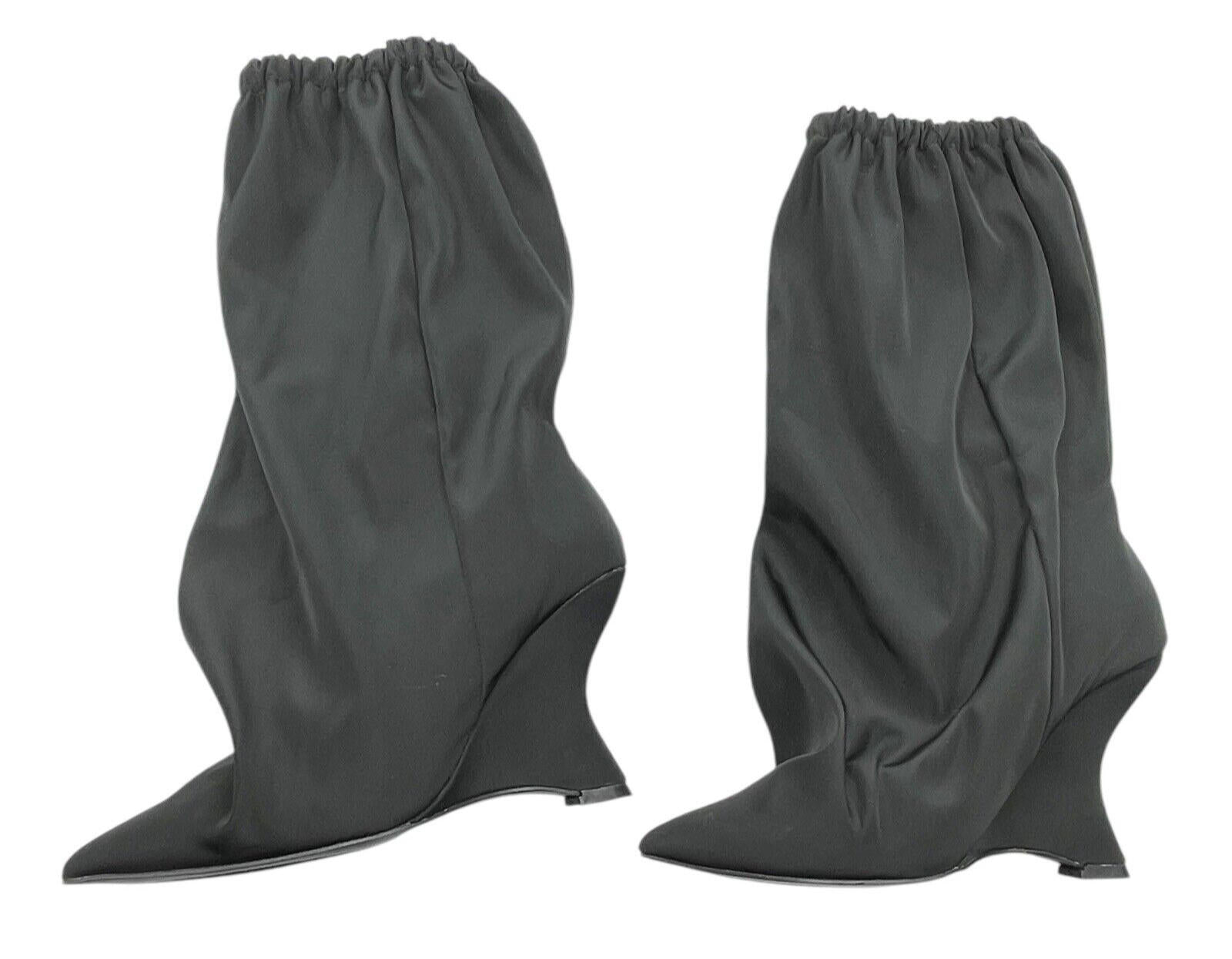 Pretty Little Thing Black Sock Boots Ruffle Wedged Women’s UK Size 6