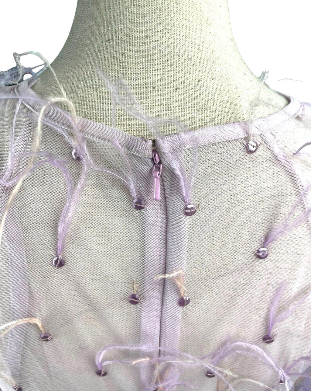 Lace & Beads Lilac Aster Feather Midi Dress Shawl Sleeve Women’s UK Size 10