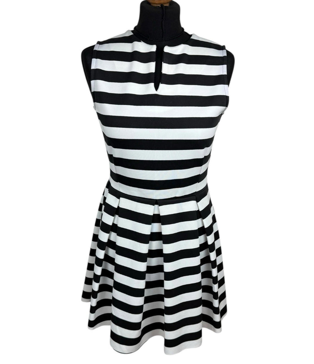 I-X London Striped Dress Women’s UK Size 12 Fit & Flare Sleeveless Pleated Skirt