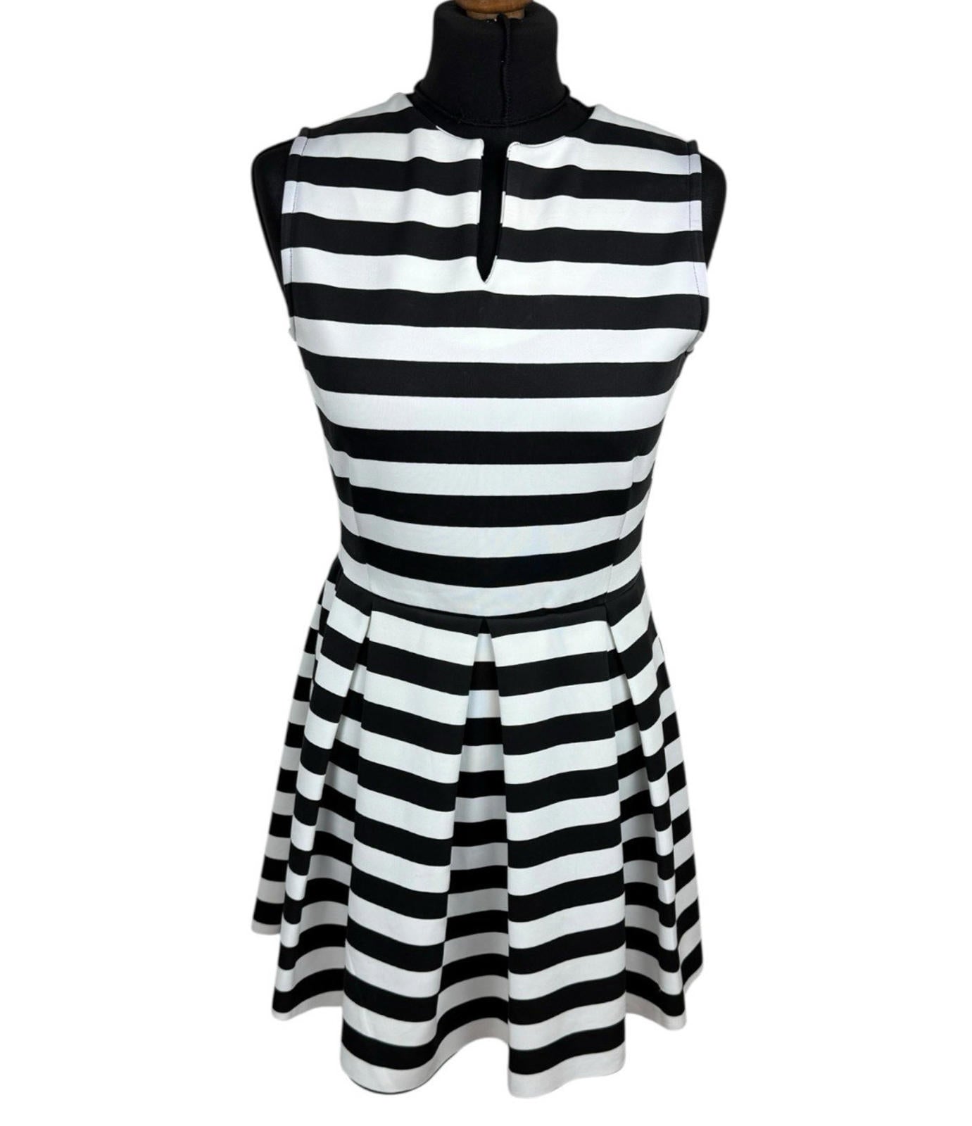 I-X London Striped Dress Women’s UK Size 12 Fit & Flare Sleeveless Pleated Skirt
