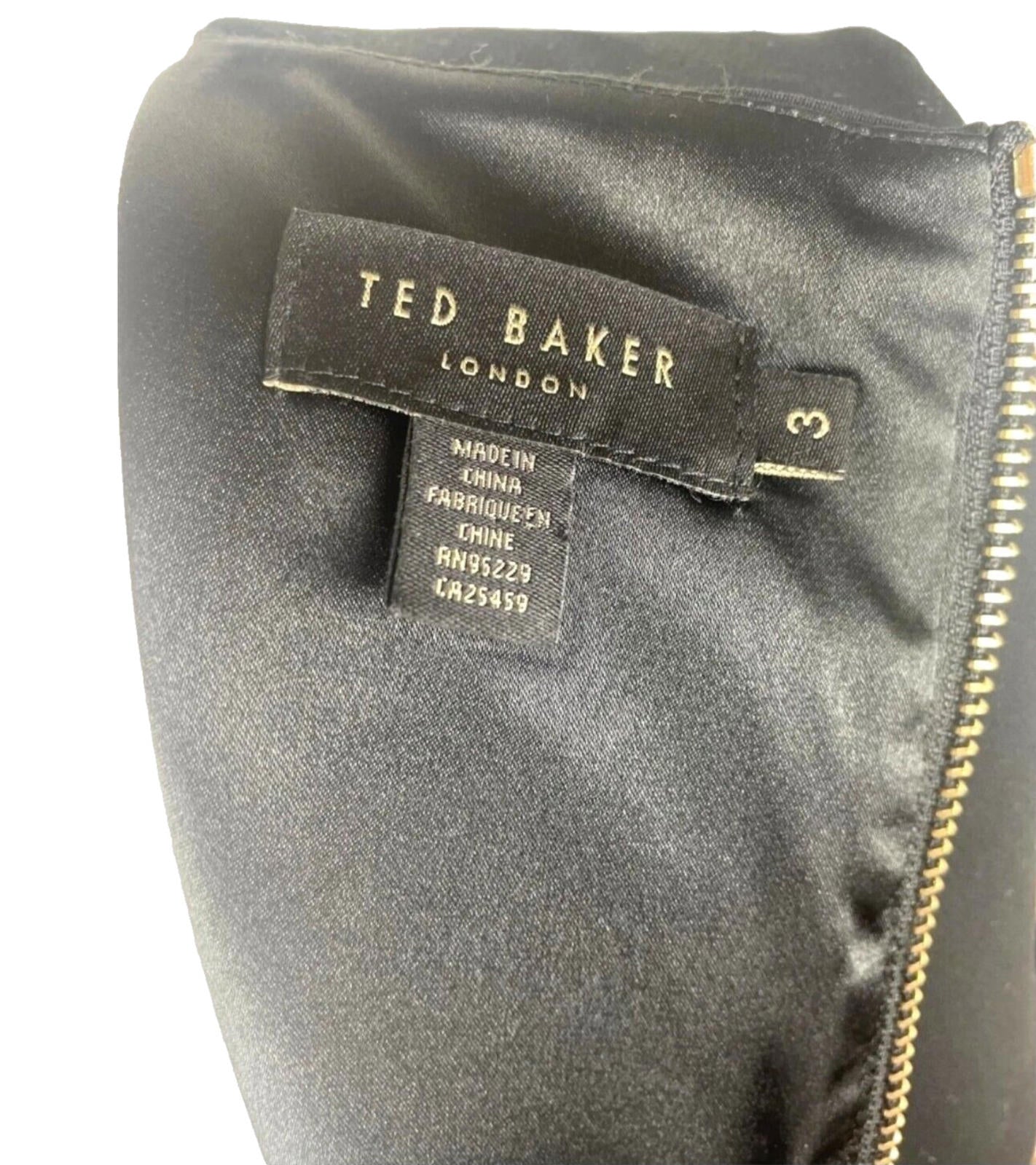 Ted Baker Midi Dress Size 3 Ruched Panel Black A-line Women's UK Size 12