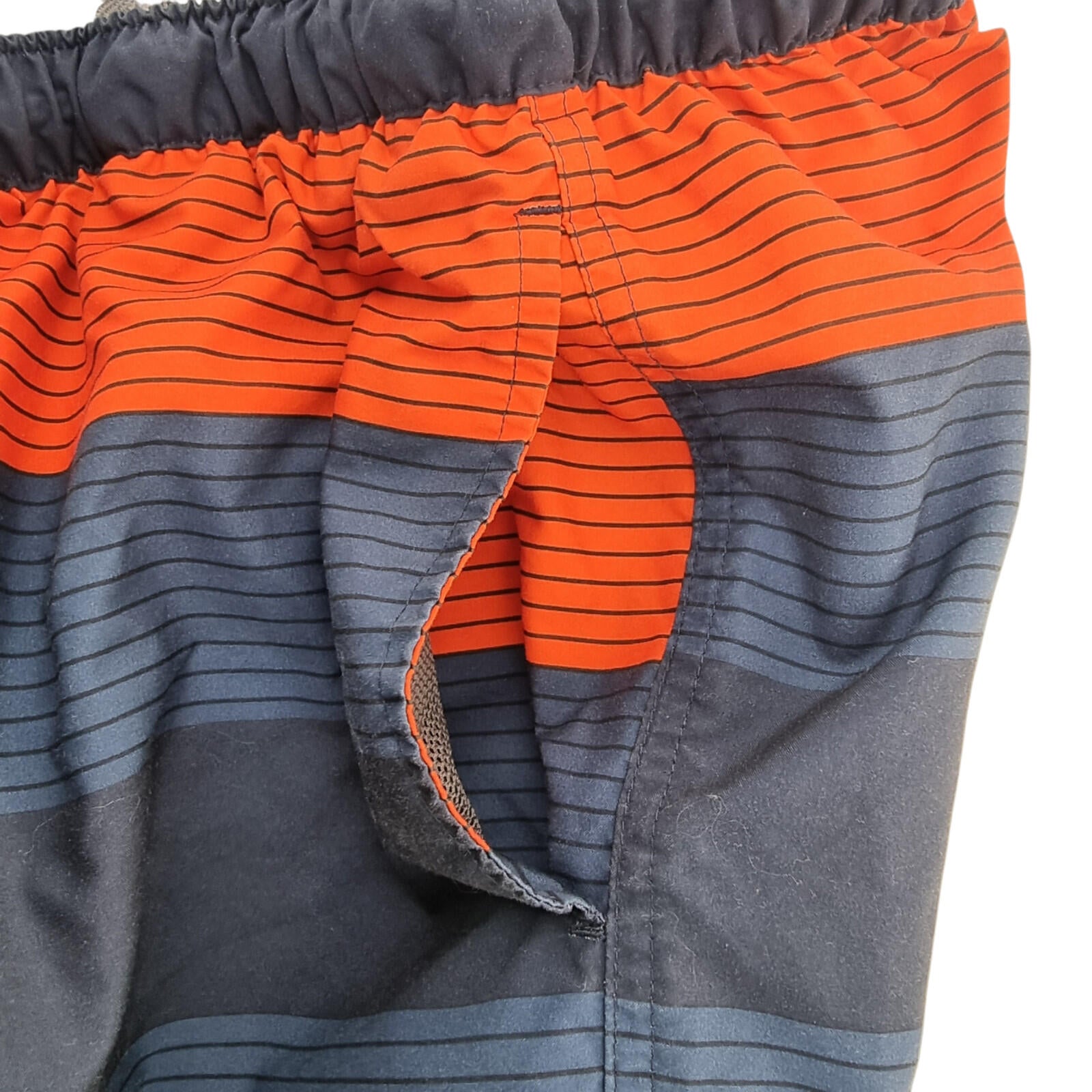 Decathlon Swim Shorts Men's UK Size M Blue White Red Striped Mesh Lined Pockets
