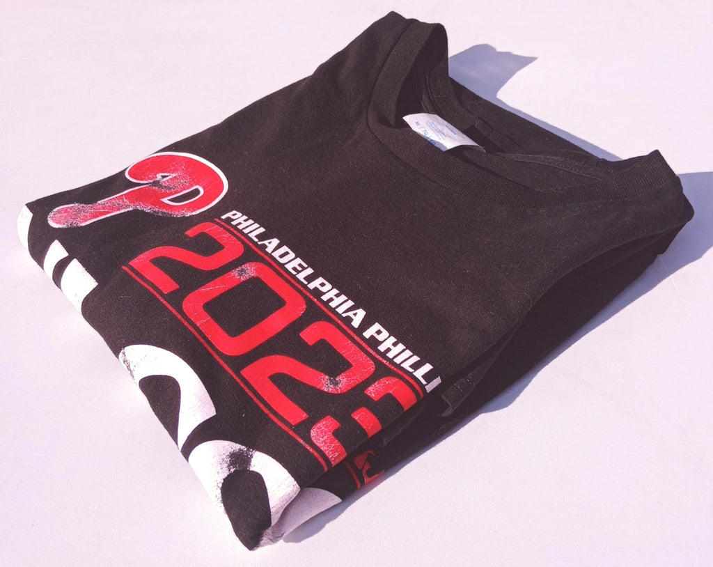 Philadelphia Phillies Graphic Print T-Shirt Men's UK Size XL Black Baseball Tee