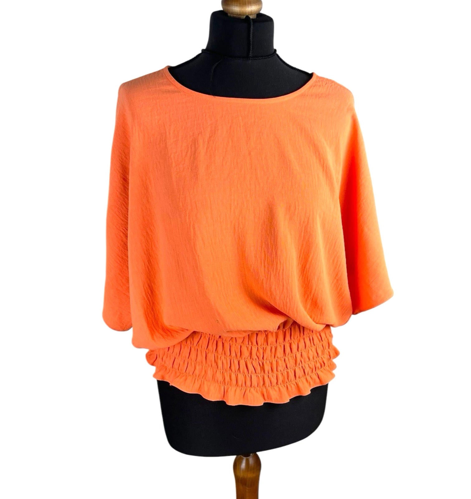 Emreco Orange Peplum Blouse Summer Top Elastic Waistband Women’s UK Size 10