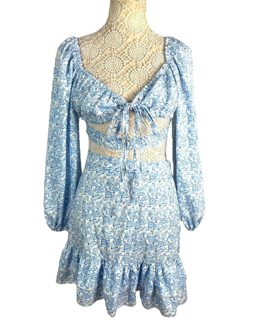 Boohoo Floral Skirt Co Ord Set High Waist Blue & White Women’s UK Size 10