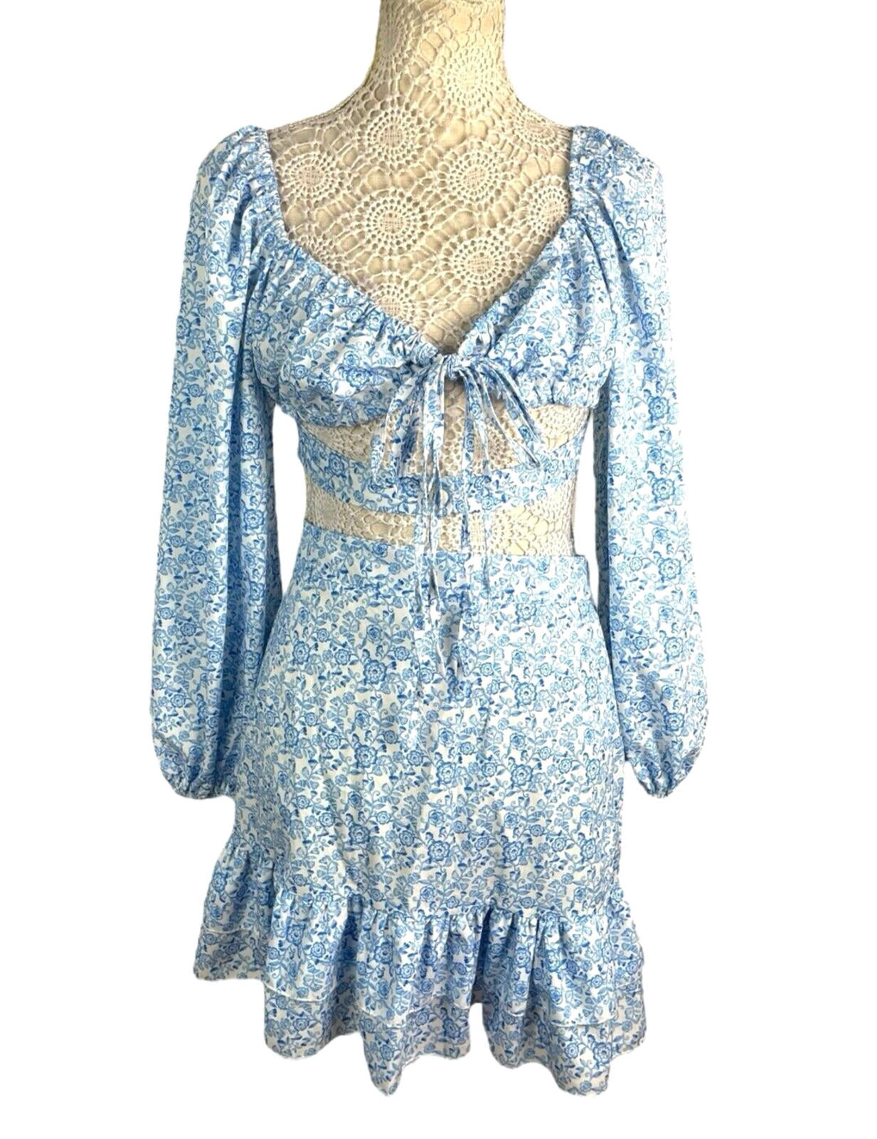 Boohoo Floral Skirt Co Ord Set High Waist Blue & White Women’s UK Size 10