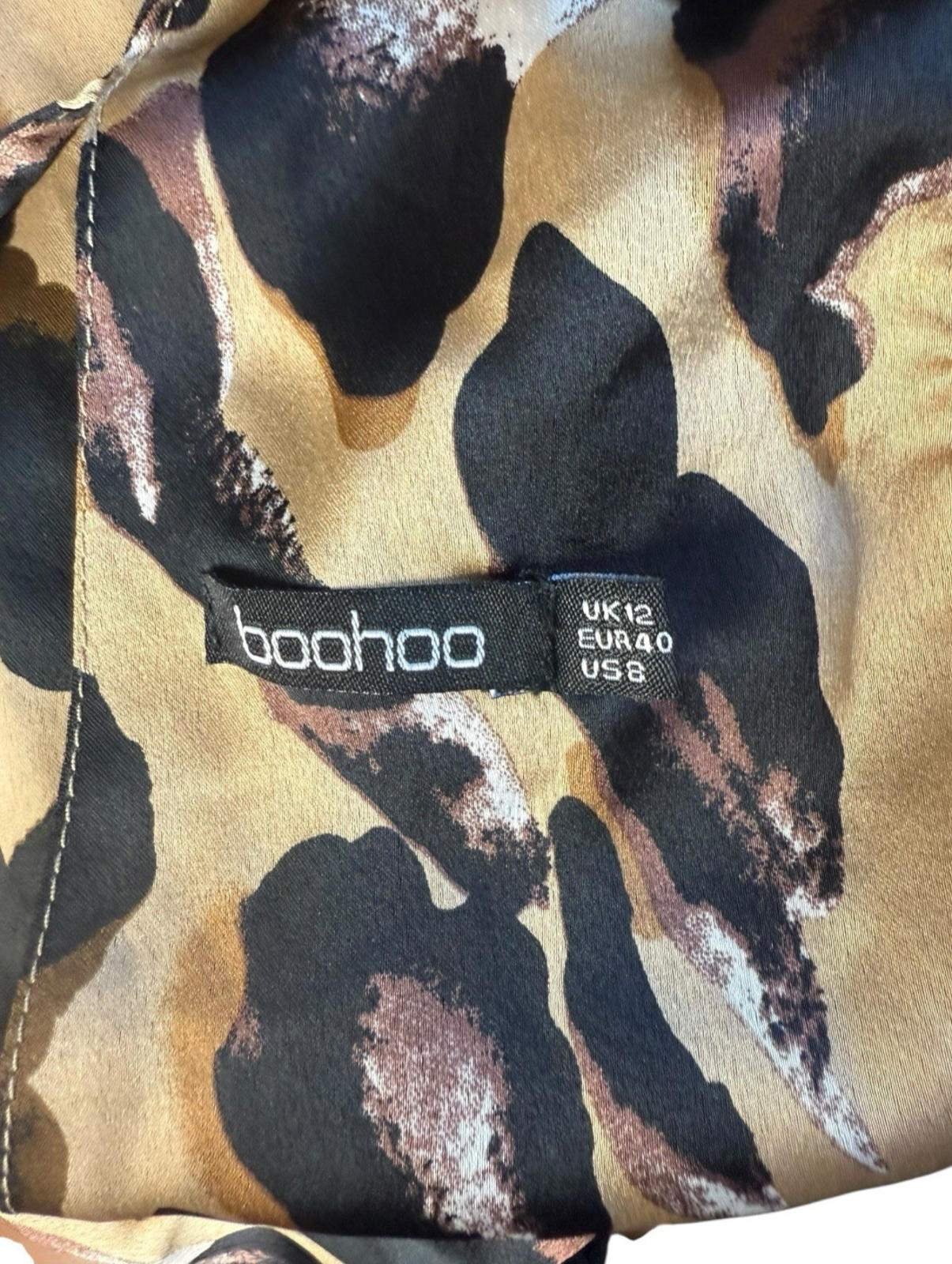 Boohoo Satin Croptop Leopard Print Backless V Neck Women’s UK Size 12