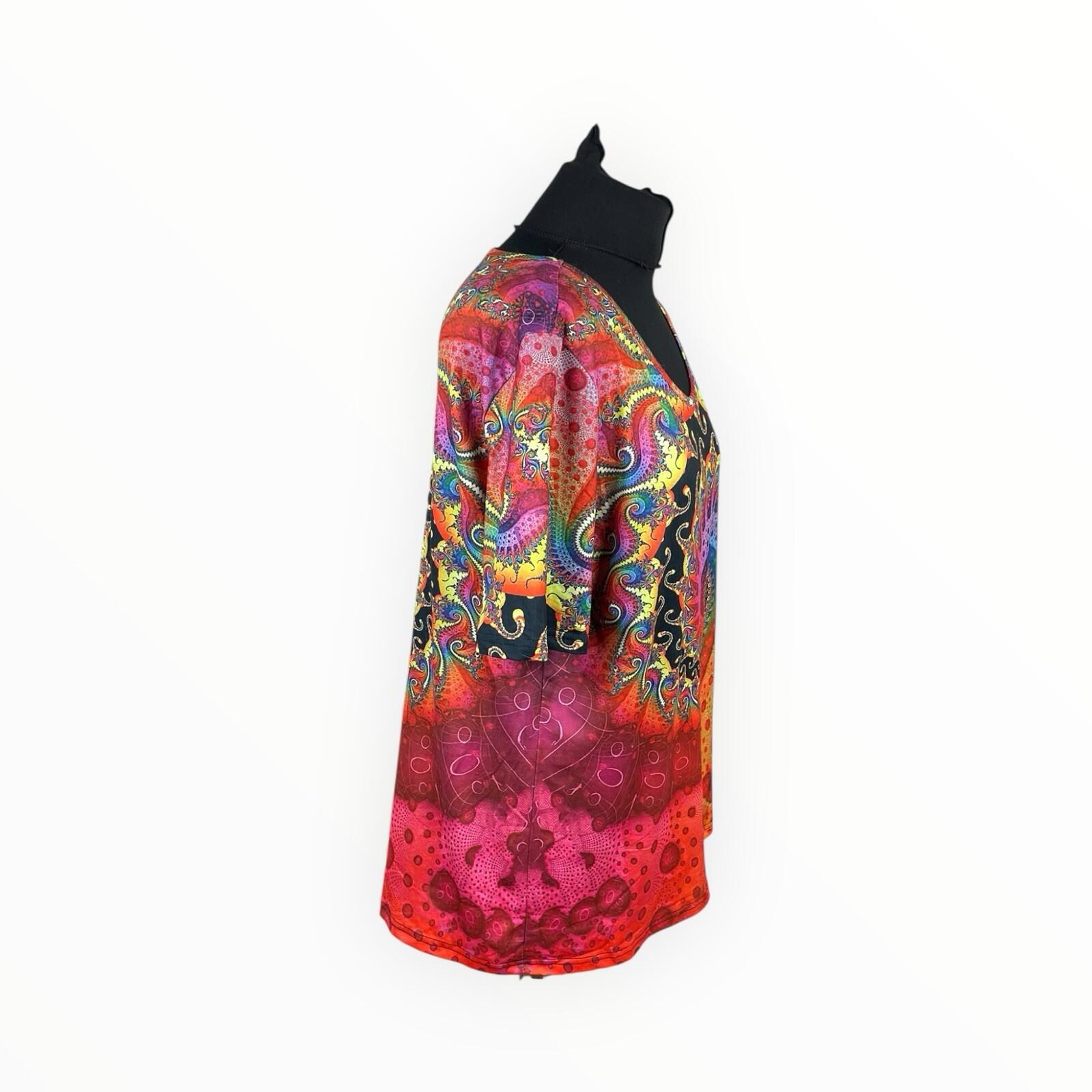 Physcedelic T-shirt Top Women's UK Size L Short Sleeve Stretch Multicolour