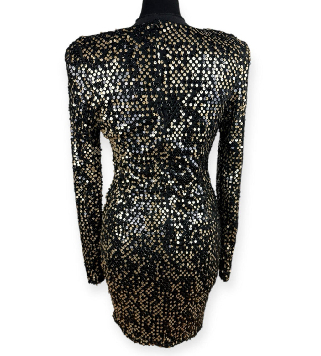 AX Paris Sequin Mini Dress Women’s UK Size 10 Long Sleeve Black Gold