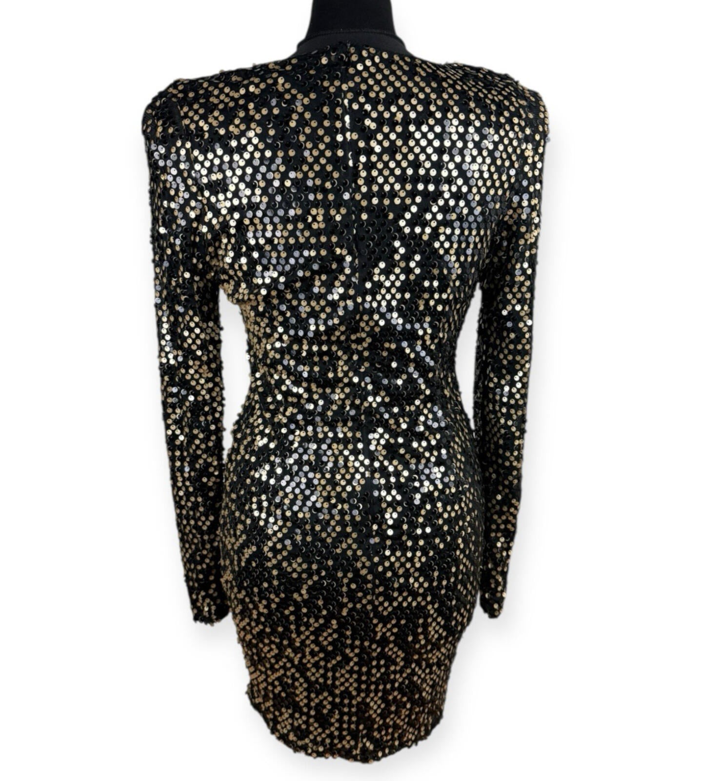 AX Paris Sequin Mini Dress Women’s UK Size 10 Long Sleeve Black Gold