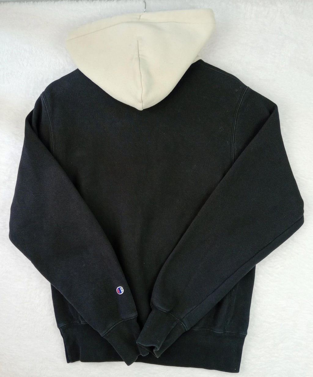 Champion Hoodie Men's UK Size S Black White Jersey Hooded Pockets Cotton Rich