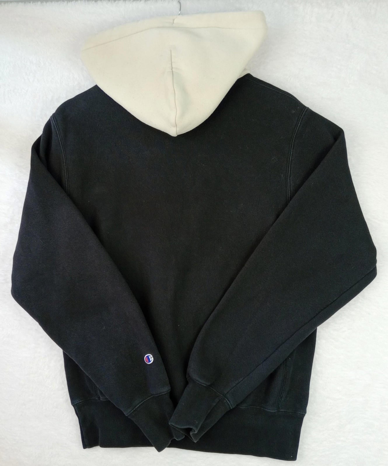 Champion Hoodie Men's UK Size S Black White Jersey Hooded Pockets Cotton Rich