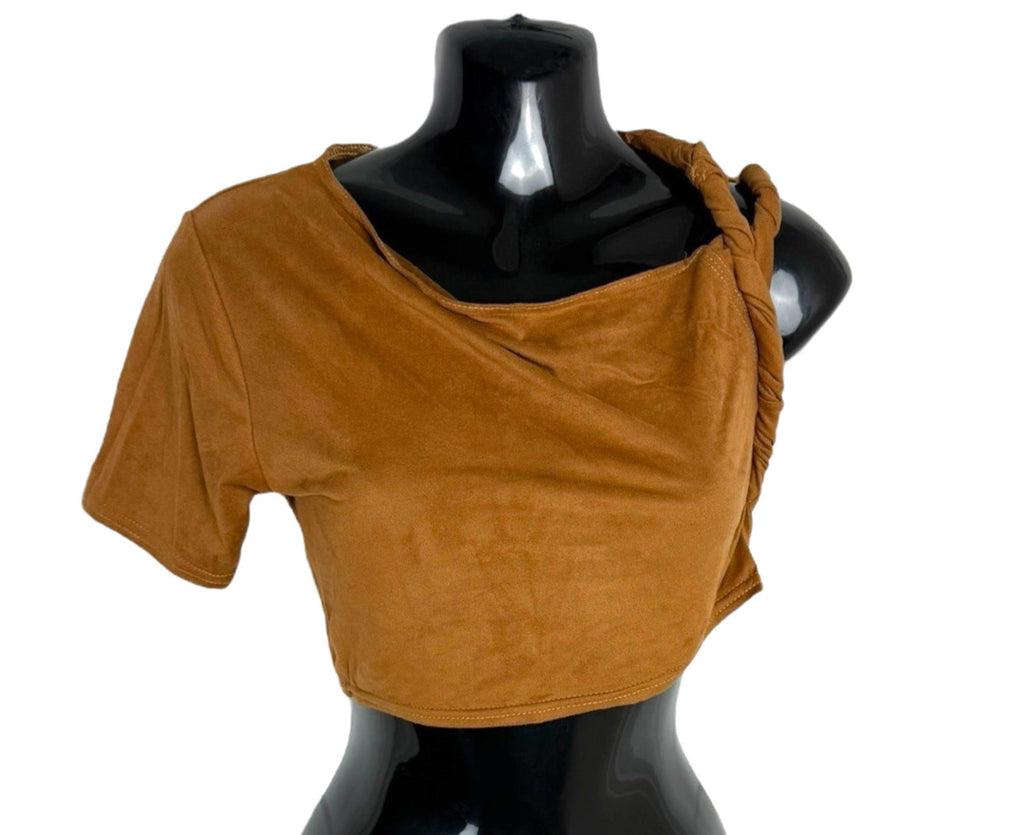 Pretty Little Thing Faux Suede T-shirt Top Cropped One Sleeve Women’s UK Size 8