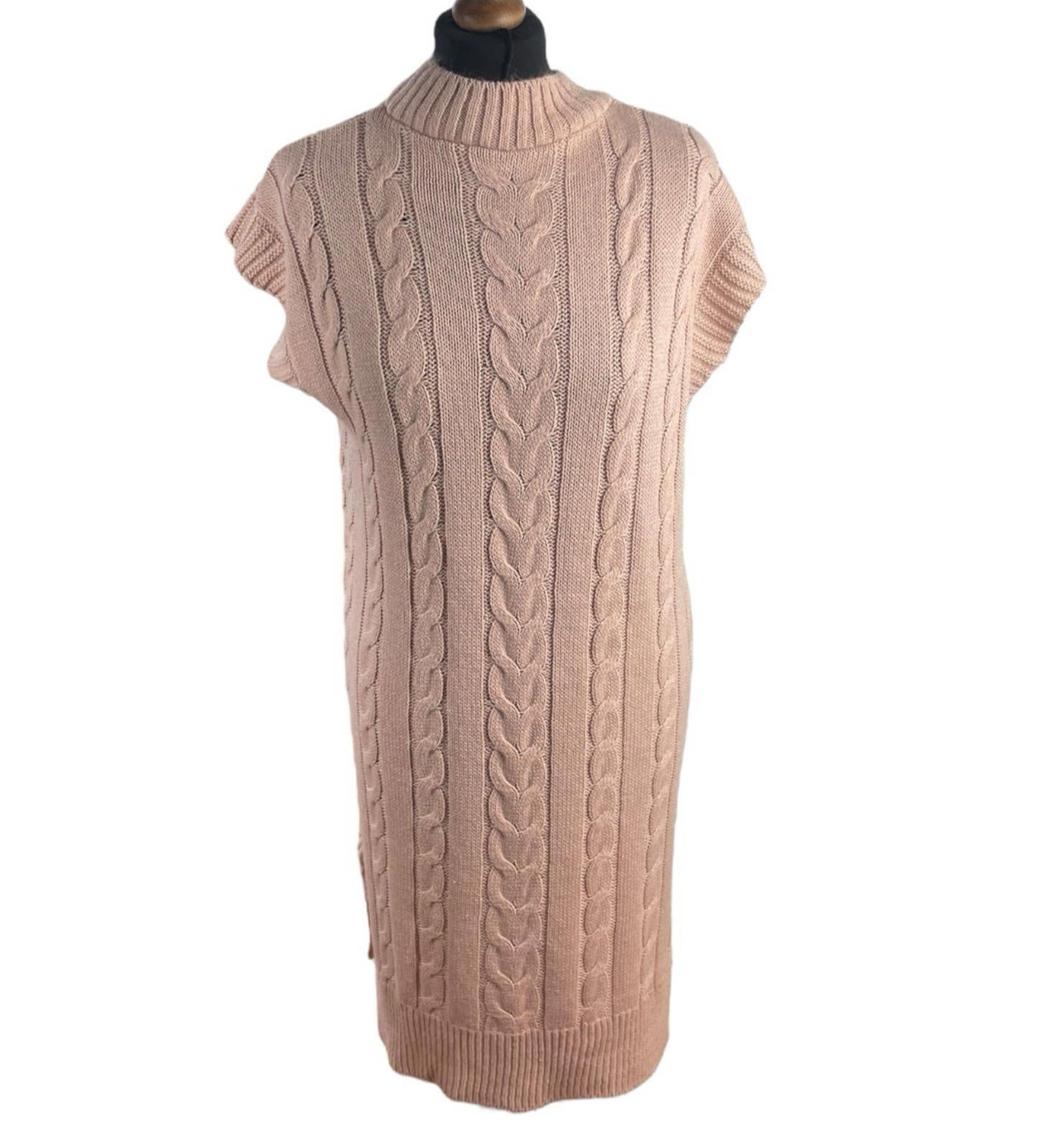Pink Sleeveless Jumper Dress Knee Length Aaron Knit Women’s UK Size M