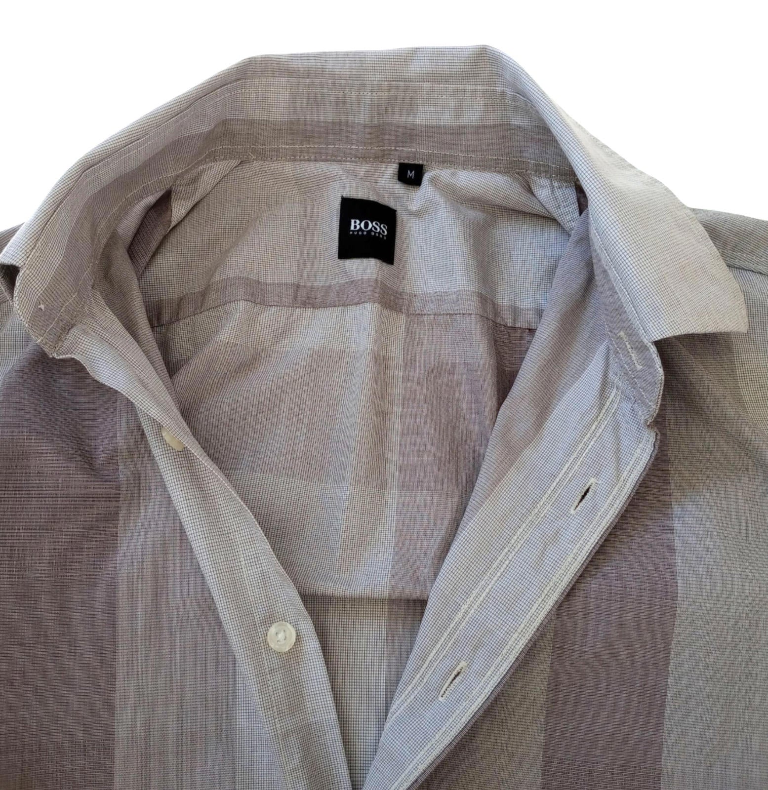 Hugo Boss Shirt Men's UK Size M Long Sleeve Brown Stripe 100% Cotton