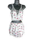 White Satin  Shorts & Croptop Co Ord Cherry Print Women’s UK Size 6-8