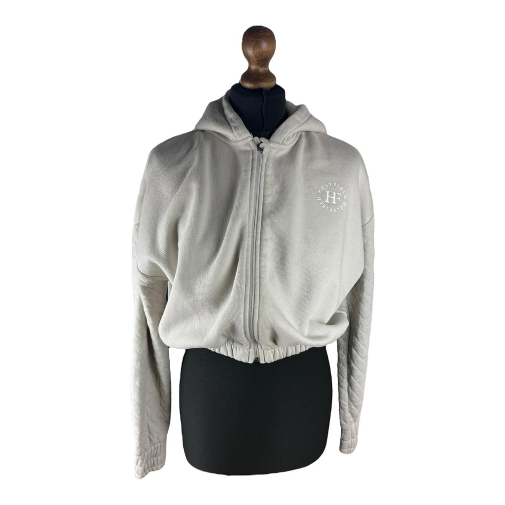 Holyfield Beige Cropped Hoodie Zip Front Quilted Arm Girls UK Age 14-15