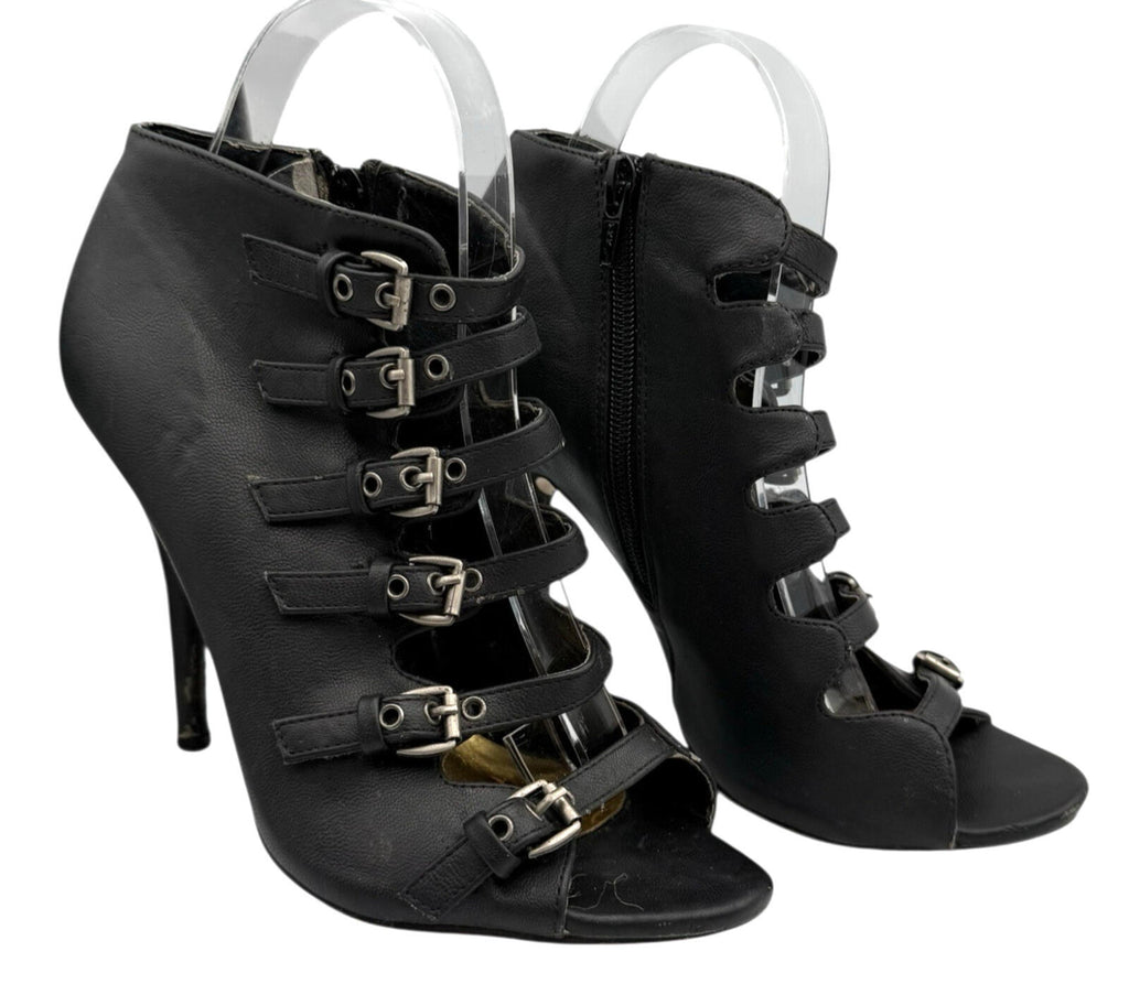 Truffle Peep Toe Ankle Shoes  Women's UK Size 6 Straps Buckles Stiletto Black