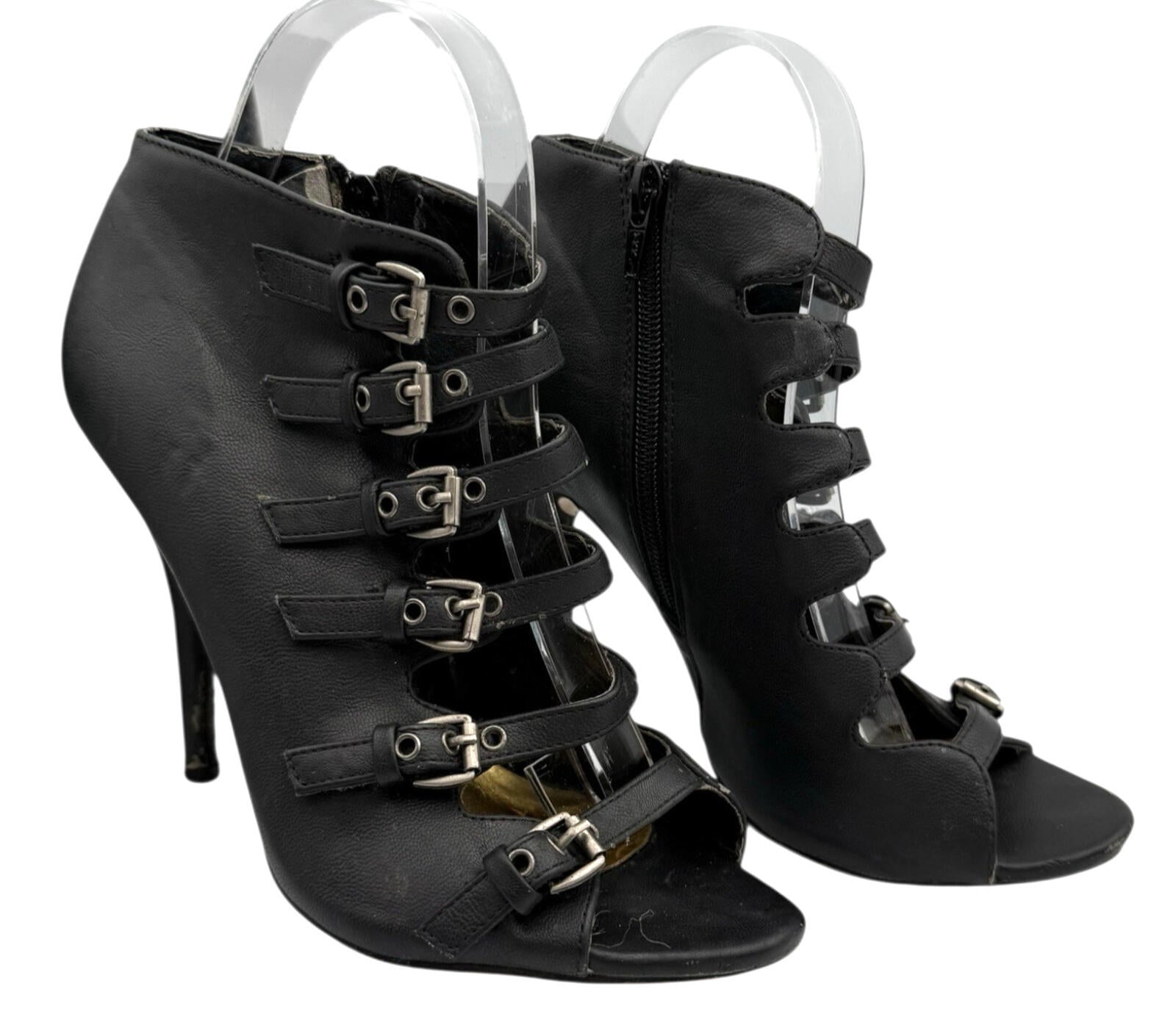 Truffle Peep Toe Ankle Shoes  Women's UK Size 6 Straps Buckles Stiletto Black