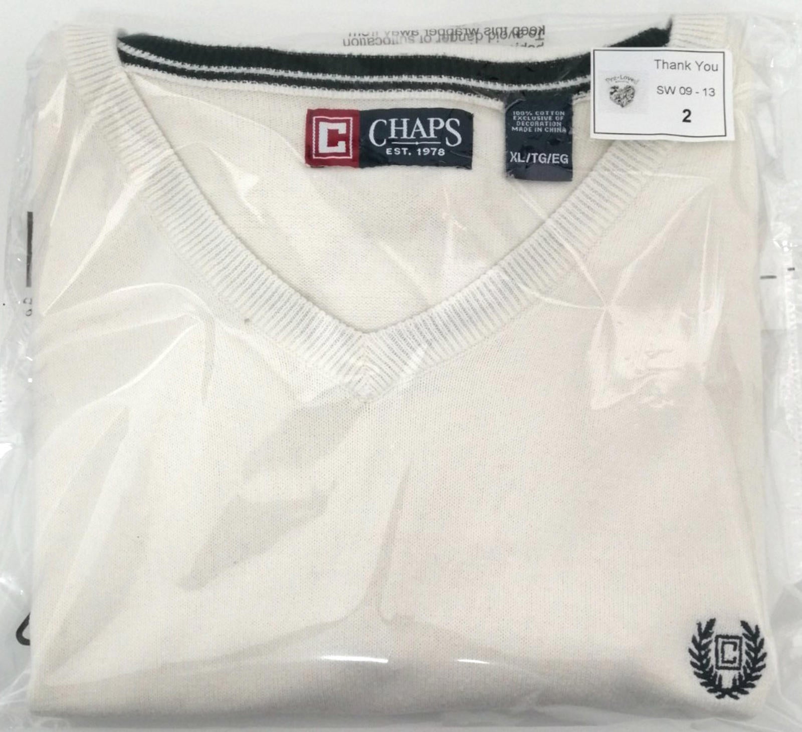 Chaps Ralph Lauren Jumper Vest Men's Size XL Sweater Sleeveless Cream Cotton