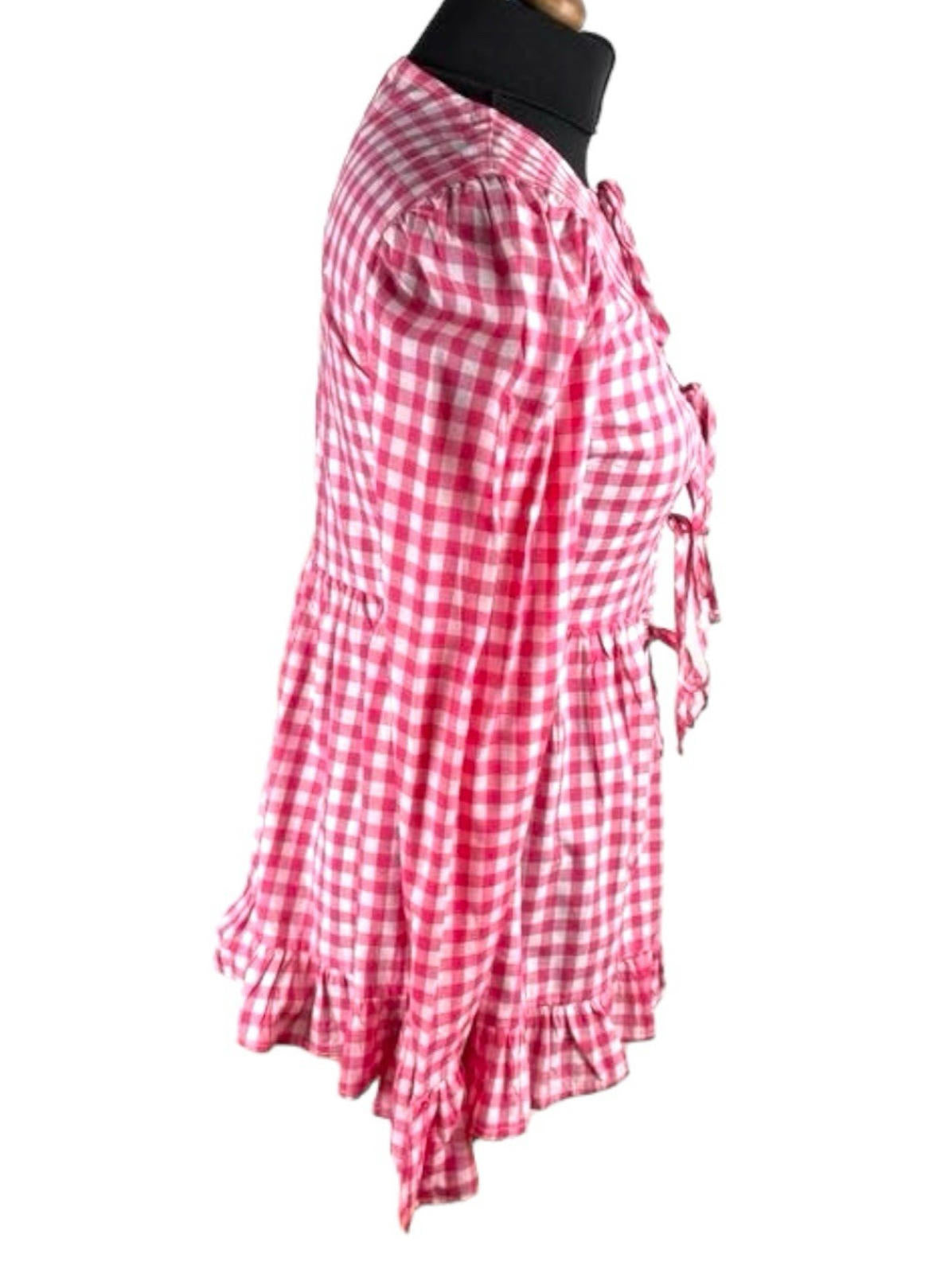 Gingham Tie Front Blouse Long Sleeve Grilled Hem Women’s UK Size S
