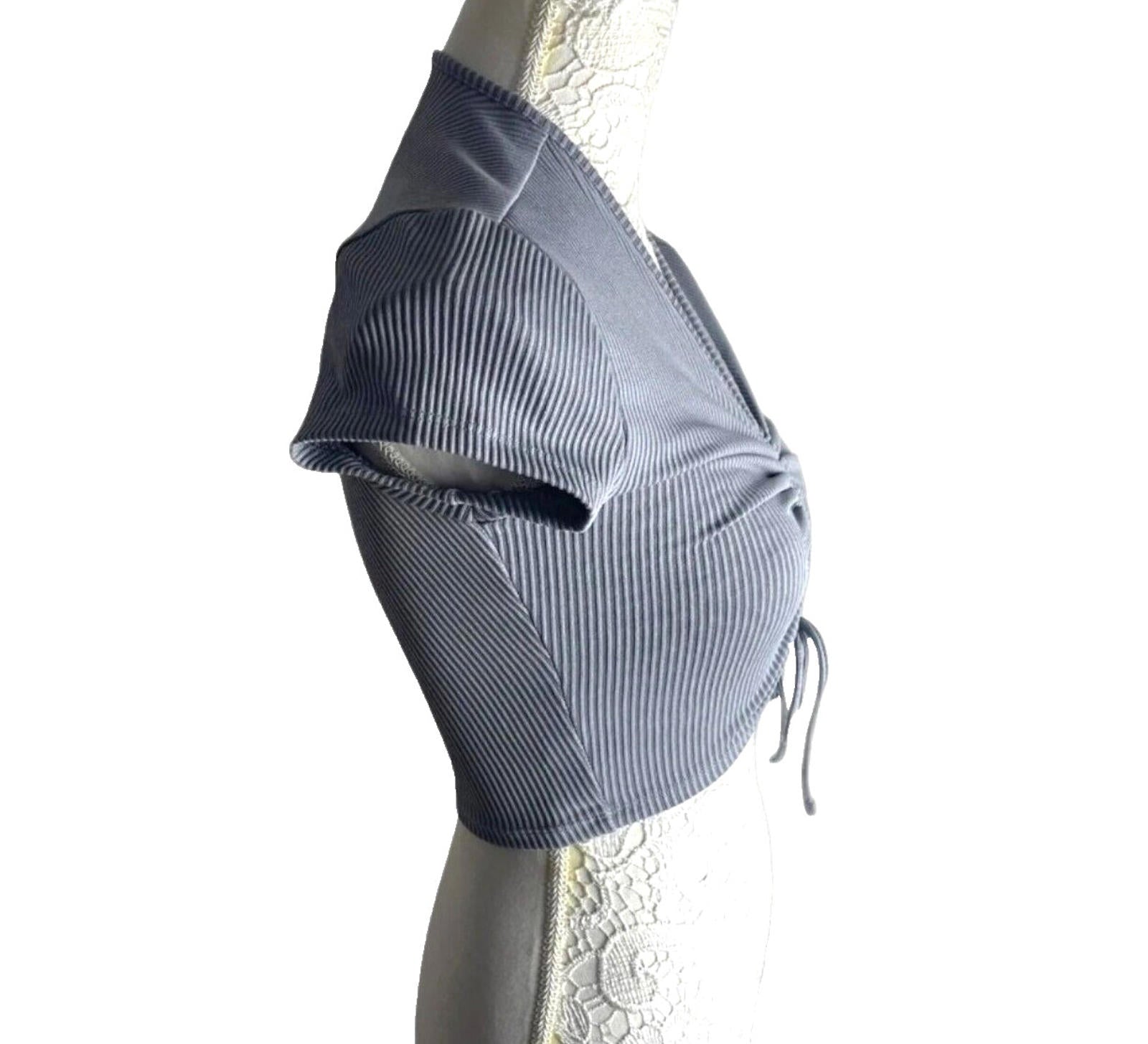 Divided Crop Top Grey Rib Ruffle Detail T-Shirt Blouse Women's UK Size XS
