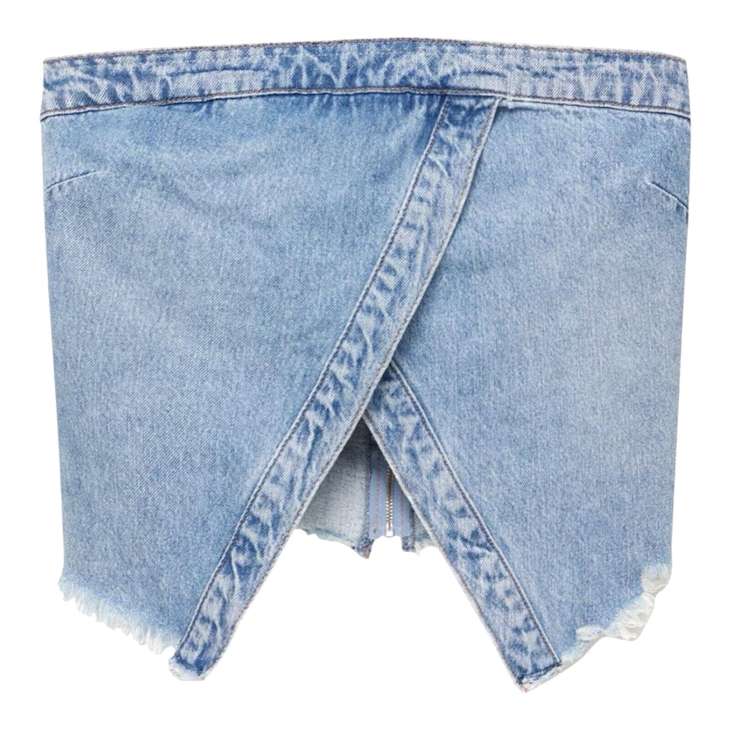 Pull & Bear Light Denim Cross Over Corset Top Strapless Women’s UK Size 8