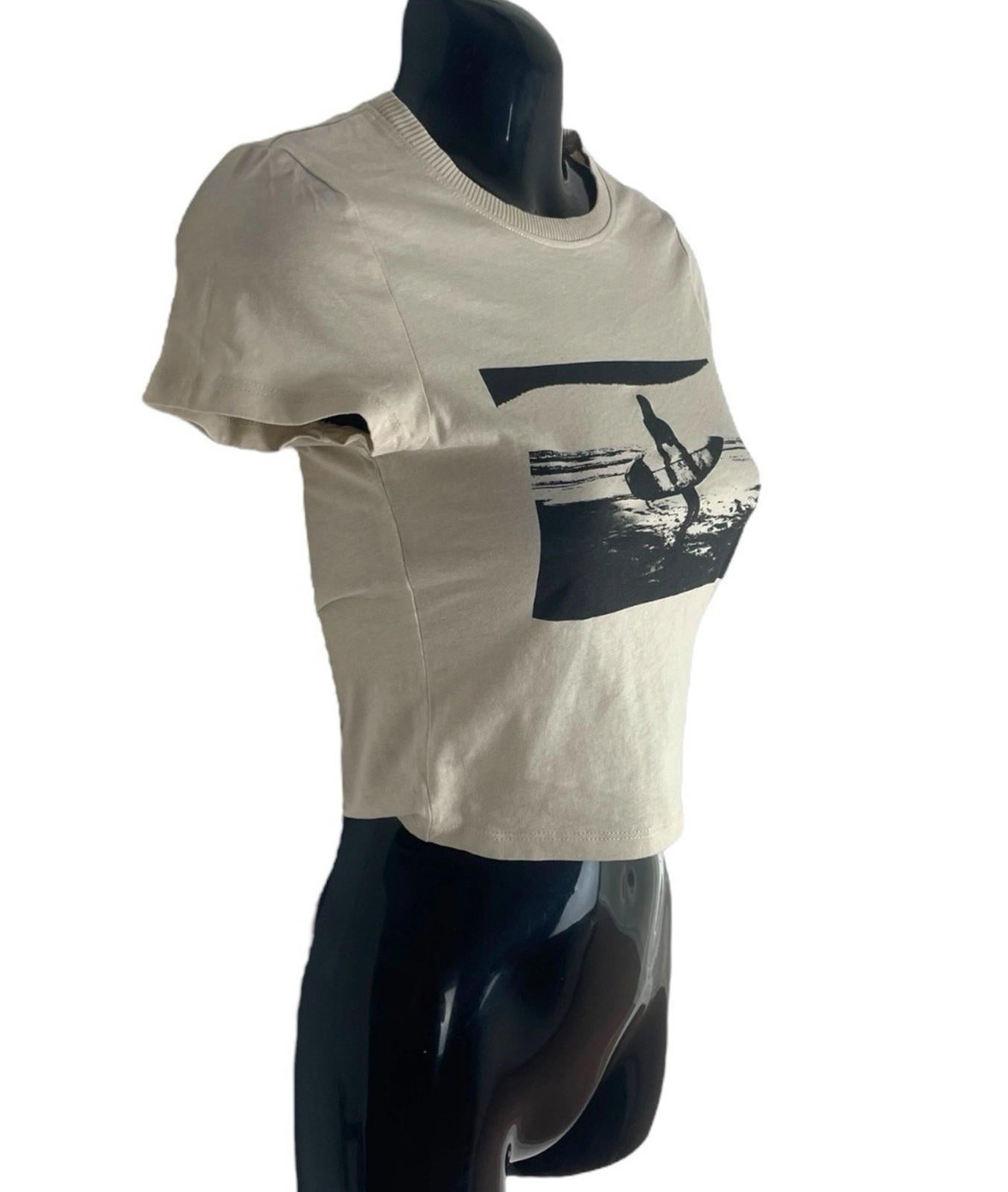Divided Beige Cropped T-shirt Graphic Surf Print Women’s UK Size XS