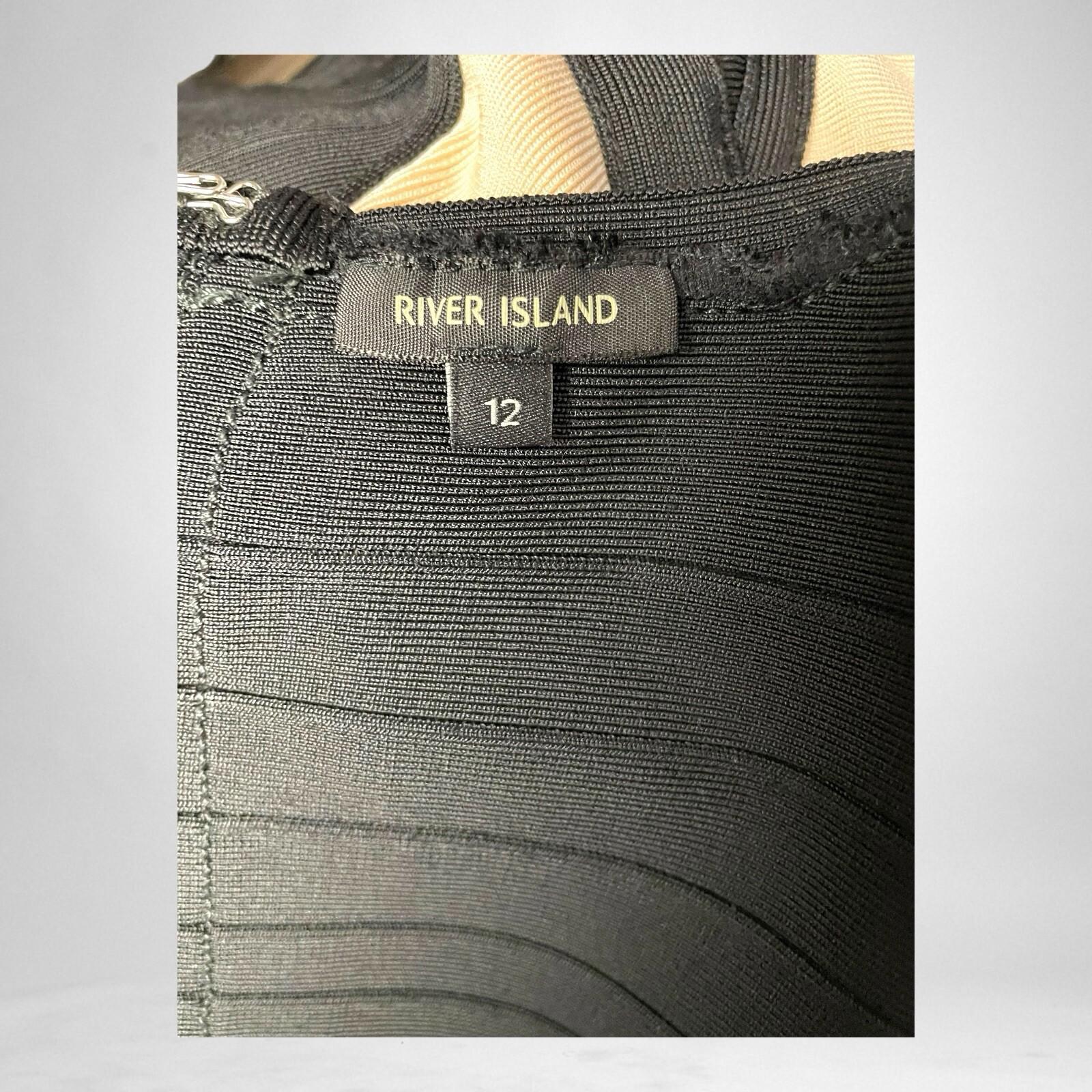 River Island Black & Cream Panel Dress Bodycon Midi Women’s UK Size 12