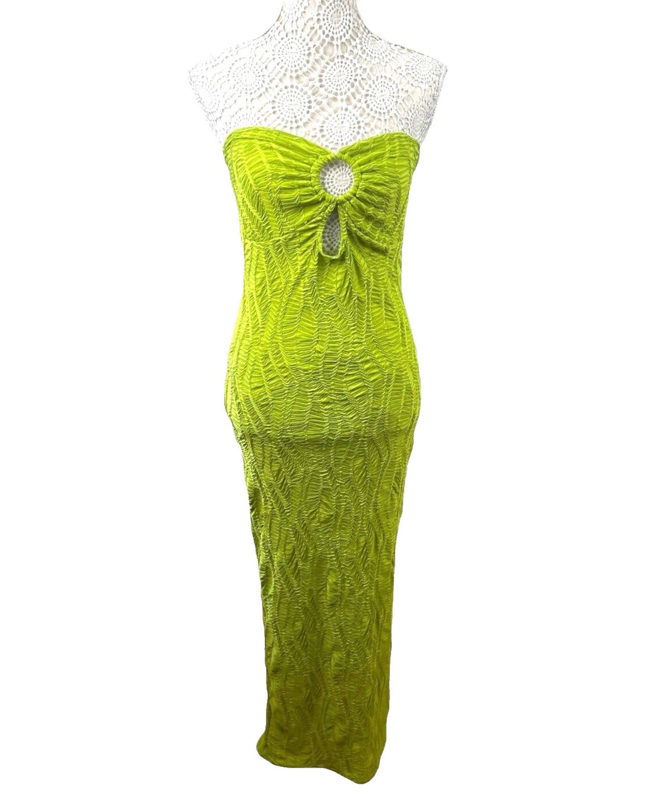 Pretty Little Thing Green Textured Maxi Dress Strapless Women’s UK Size 10
