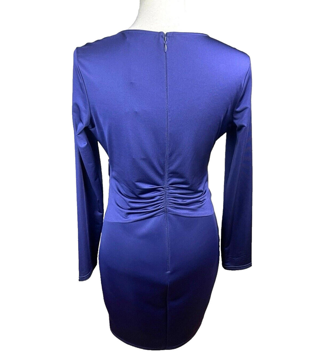 Lypsy Navy Blue Satin Midi Dress Belted Gold Buckle Women’s UK Size 12