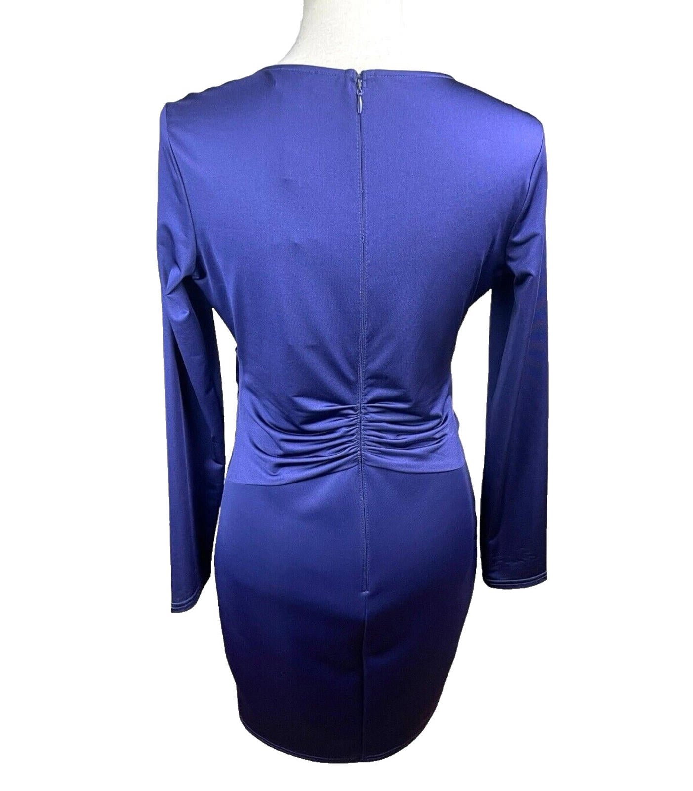 Lypsy Navy Blue Satin Midi Dress Belted Gold Buckle Women’s UK Size 12