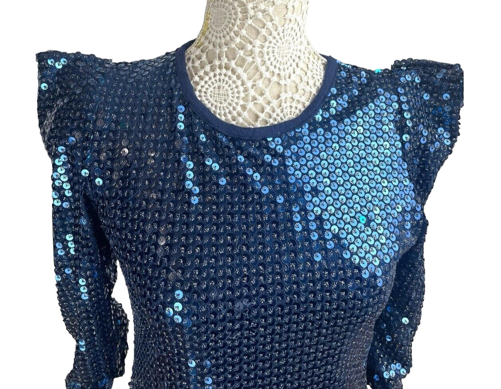 Glamorous Mini Dress Navy Blue Sequin Puff Sleeve Women’s UK Size 10