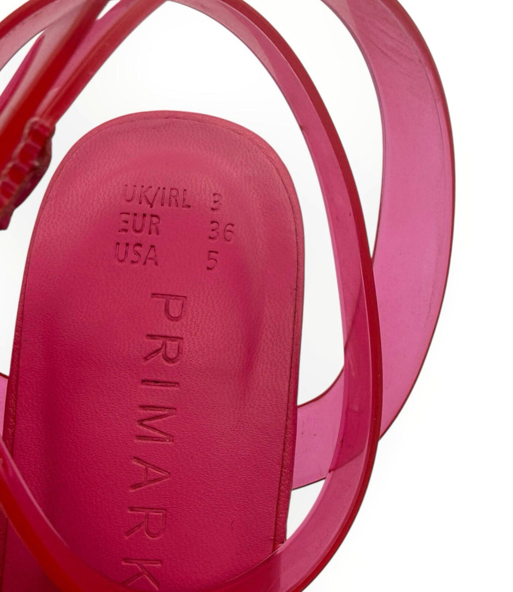 Primark Jelly Strap Block Heel Shoes Women’s UK Size 3 Square Open Toe Pink