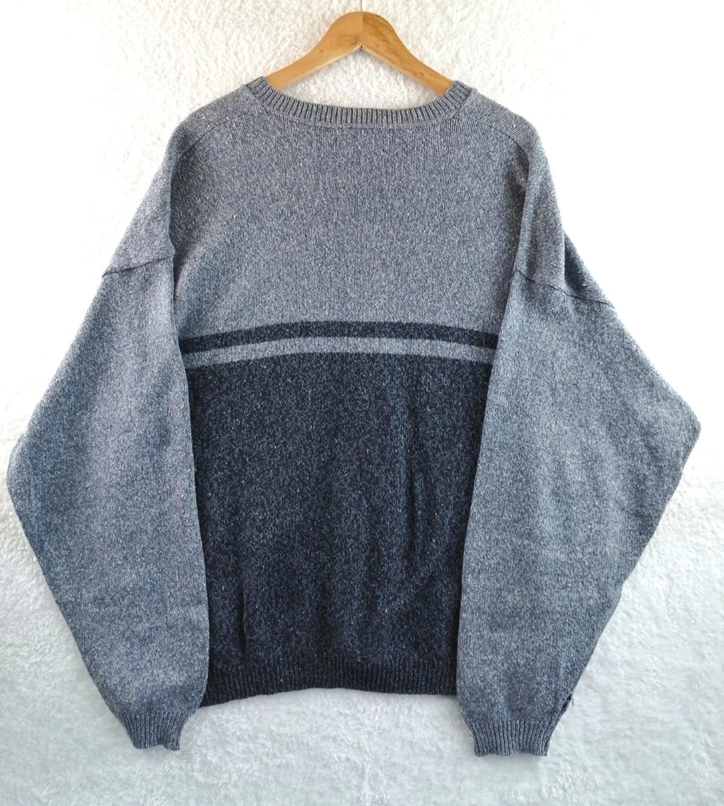 Eddie Bauer Grey Navy Knit Sweatshirt Jumper Men's Size XL Pullover