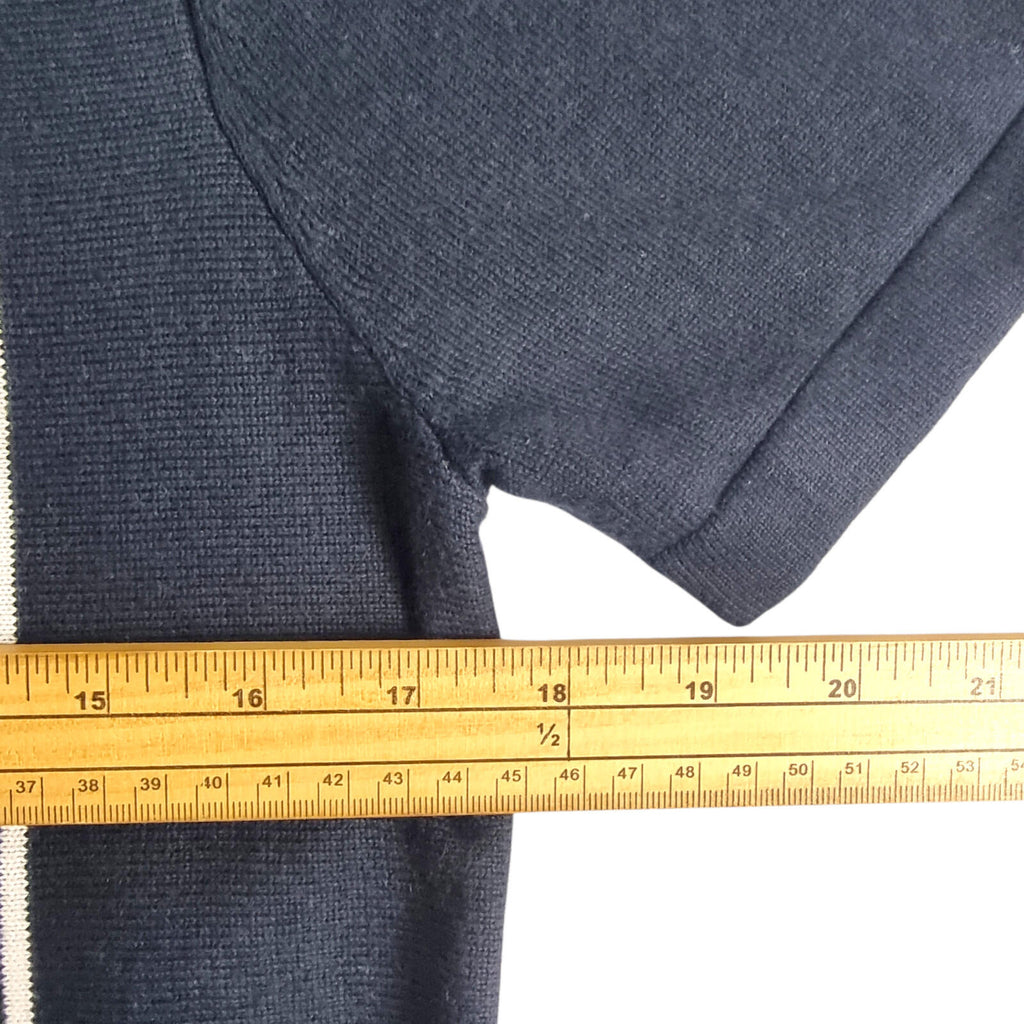 Next Knit Polo Shirt Men's UK Size S Navy Blue Stripe Short Sleeve 1/4 Zip