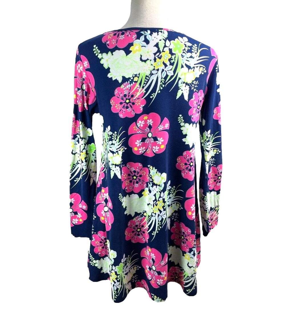 Urban Mist Floral Mini Dress Women’s UK Size M Blue Long Sleeve Round Neck