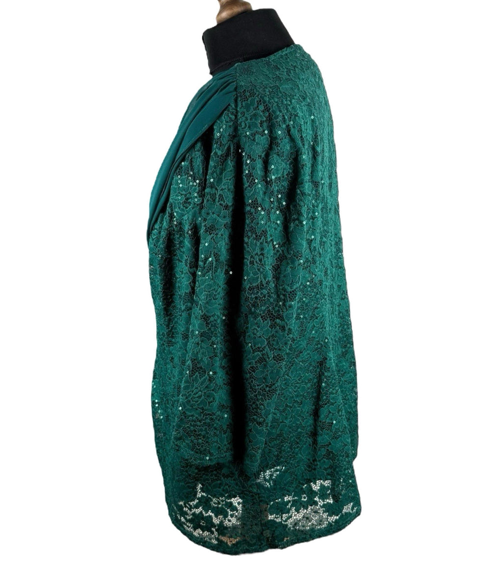 Hanna Nikole Green 2 Piece Blouse Jacket Set Lace Sequin Women’s UK Size 22