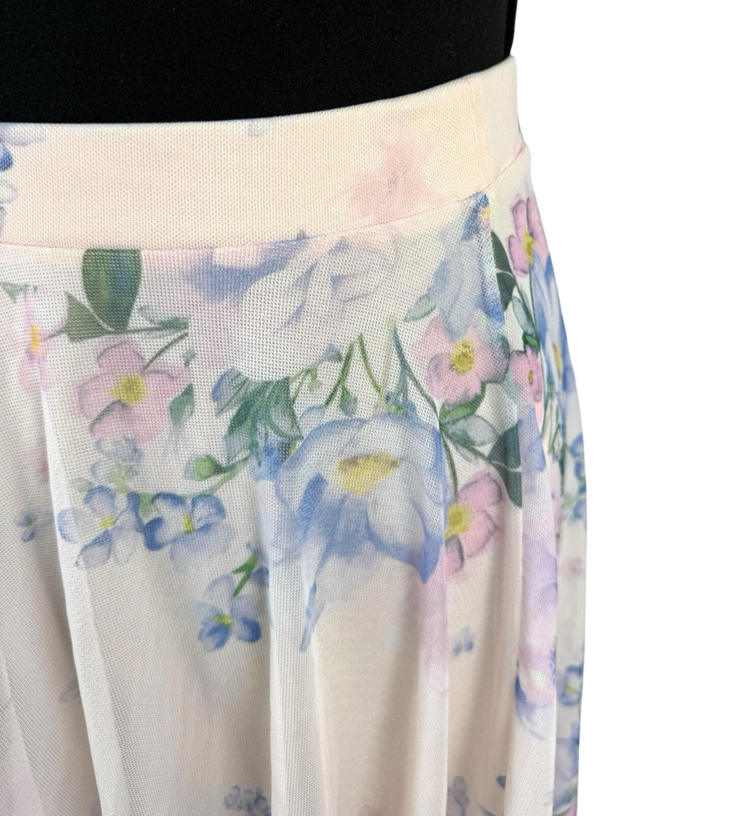 New Look Chiffon Midi Skirt Women’s UK Size 8 Elastic Waist Lined Floral Pastel