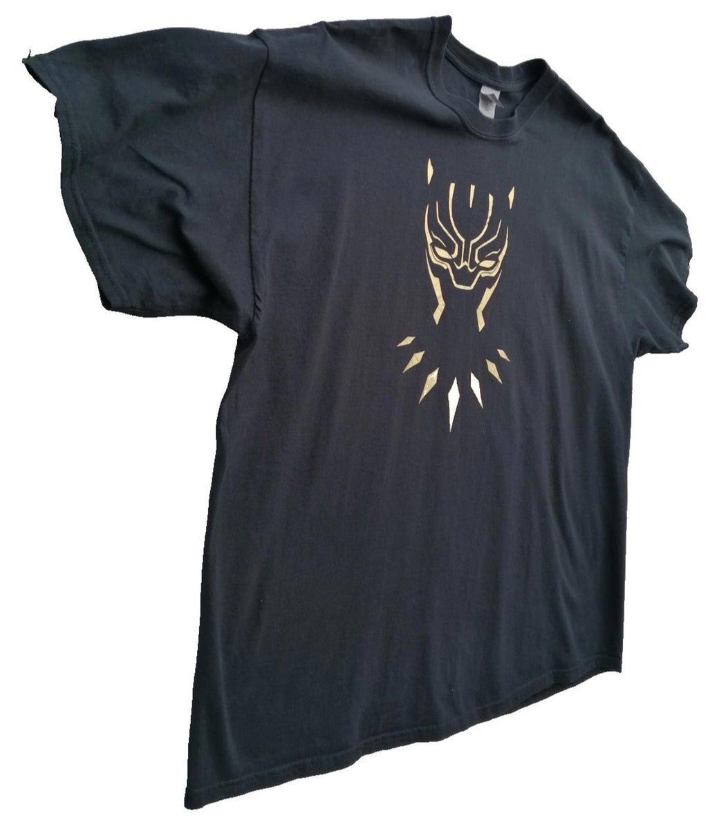 Gold Superhero Graphic Print T-Shirt Men's Size 2XL Black Crew Neck 100% Cotton
